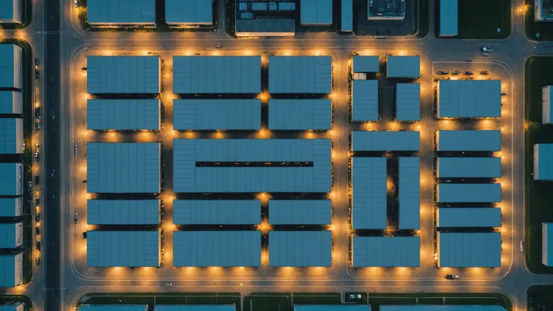 Aerial view of multiple distribution center buildings
